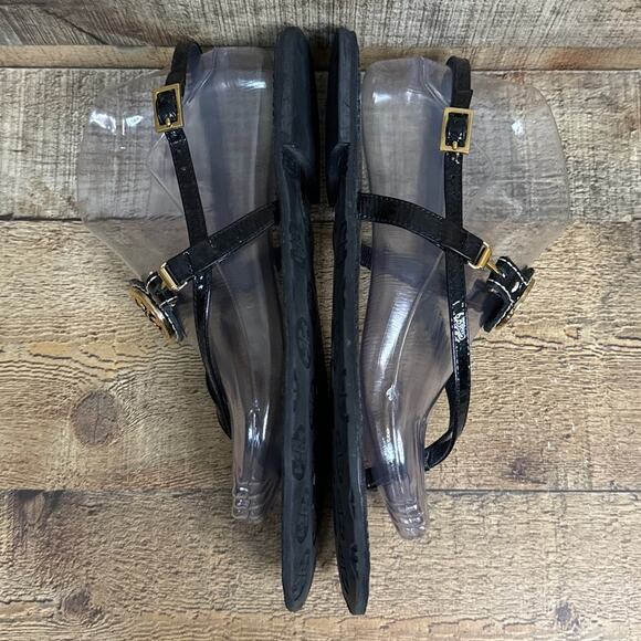 Tory Burch Ali Slingback Sandals Black Patent Leather Gold Logo Size 8 - Picture 5 of 9